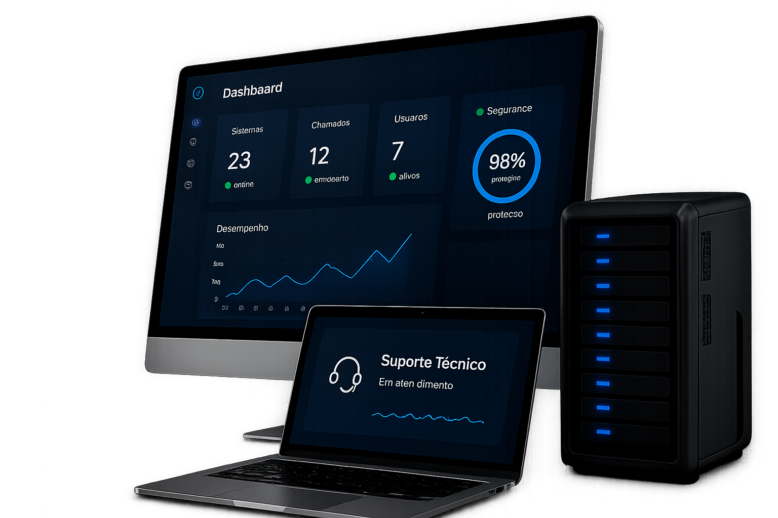 Monitor com dashboard e dispositivos THE3